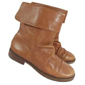 EDDIE BAUER! PECAN BROWN GENUINE LEATHER FOLDOVER TOP ANKLE BOOTS! SZ 9.5M
